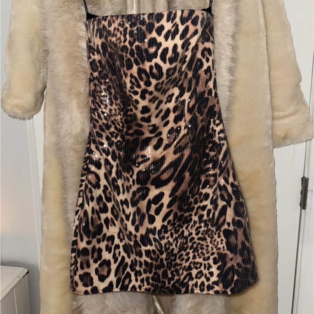 White Fox Cheetah Mini Strapless dress NWT